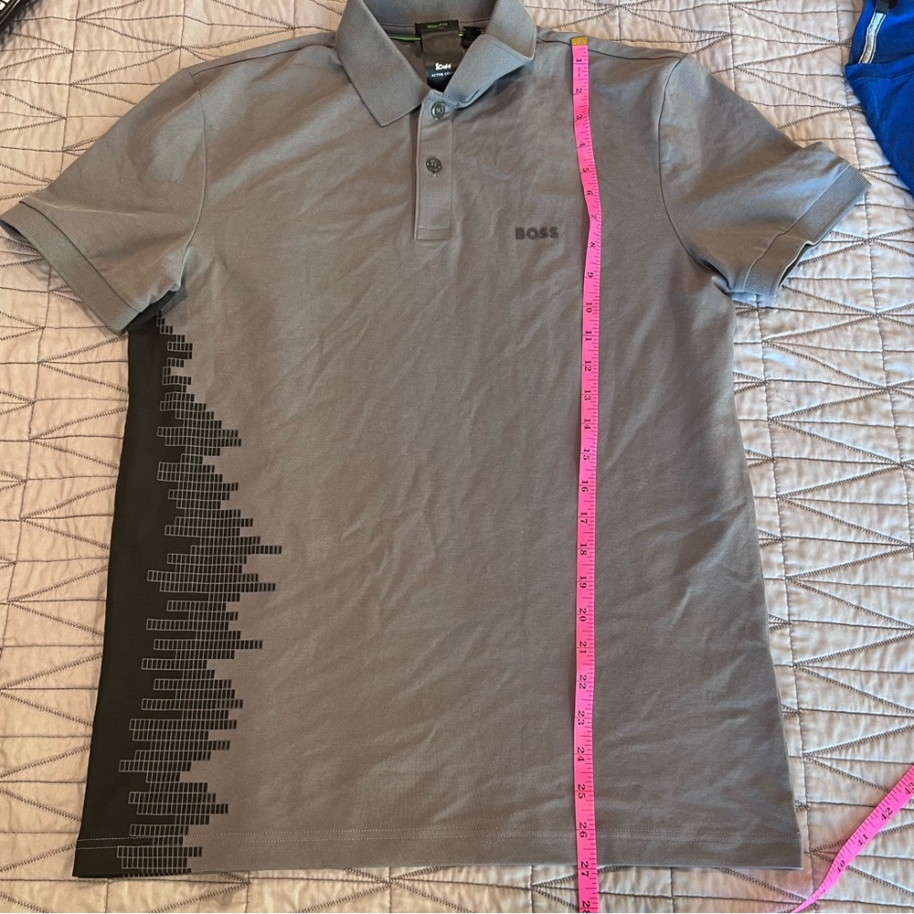 BOSS Gray Polo with Black Geometric Side Panel